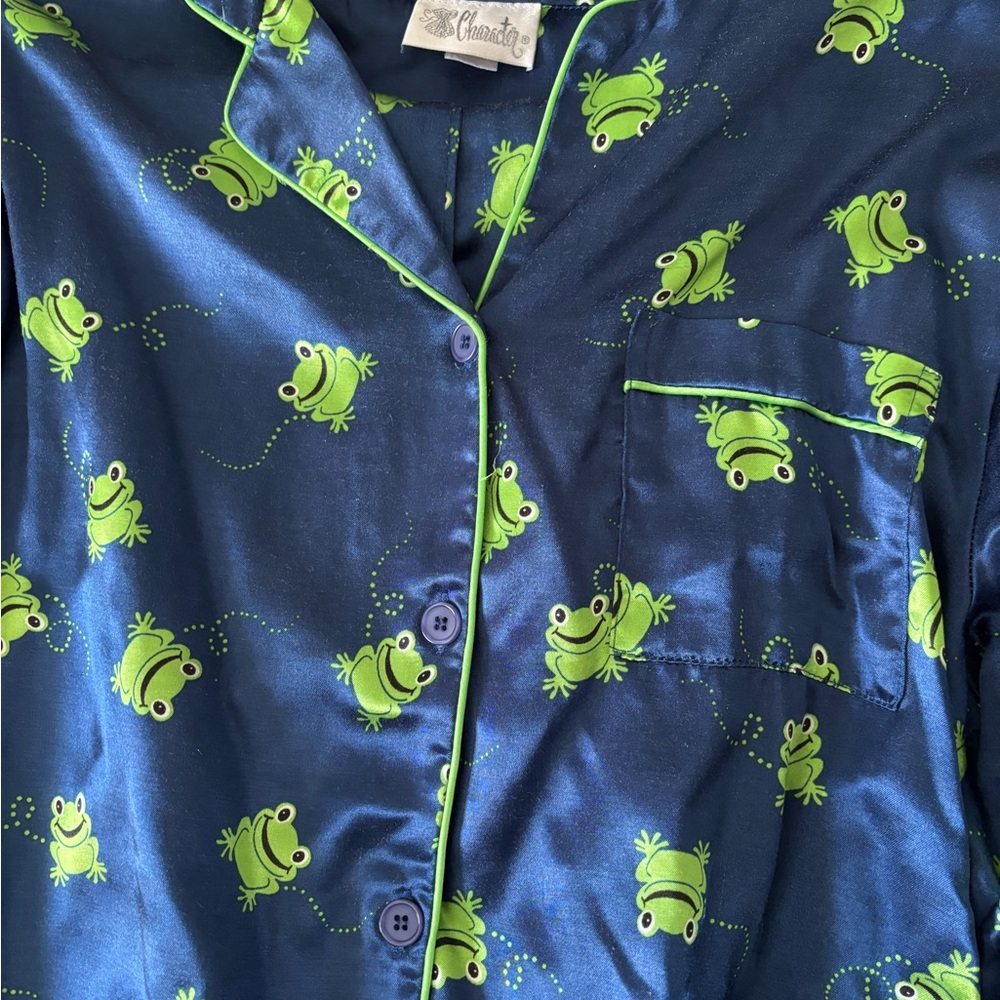 Navy Blue Frog-Print Pajama Top